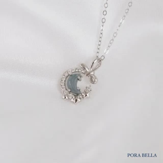 【Porabella】S925純銀星月蝴蝶結項鍊 藍色月亮鎖骨鏈 月亮星星項鏈 鋯石項鍊 生日禮物 Necklace