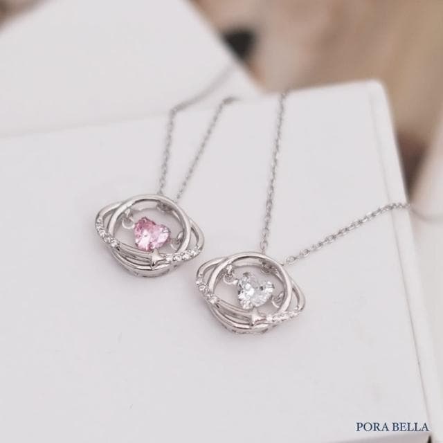 【Porabella】S925純銀鋯石項鍊 星河之心項鍊 鎖骨鏈 跳動的心粉鑽項鍊 七夕禮物 送女友 Necklace