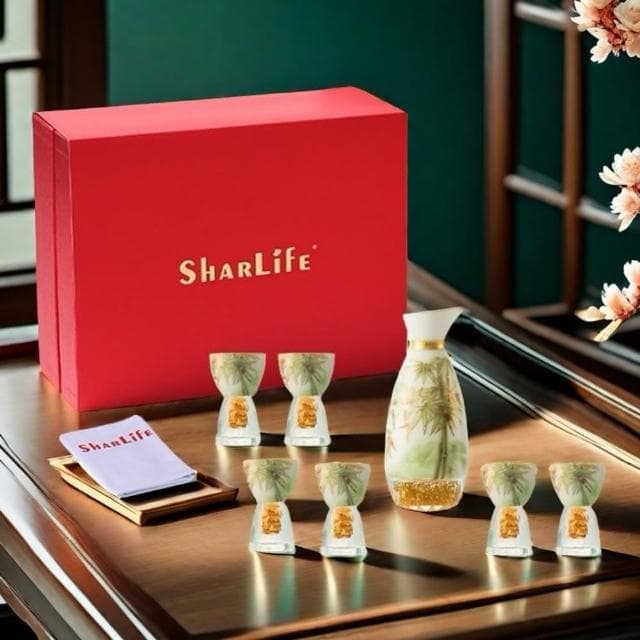 【買上癮xSharLife】節節高升24K金箔玉脂瓷清酒具禮盒(升遷 入厝 生日禮物 禮盒 情人節 新年)