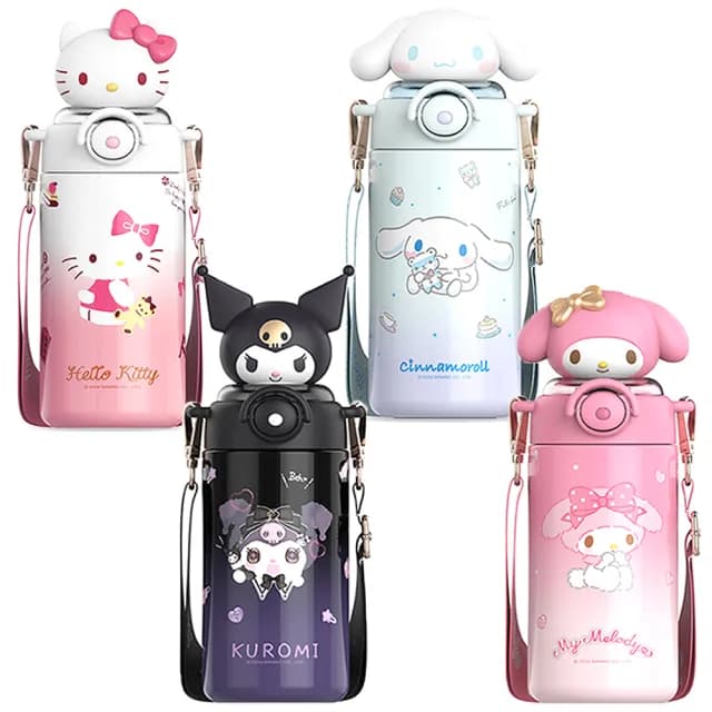 【TDL】HELLO KITTY大耳狗酷洛米316不鏽鋼保溫杯水壺兒童彈跳吸管杯附背帶600ml 73121(生日禮物 聖誕節)