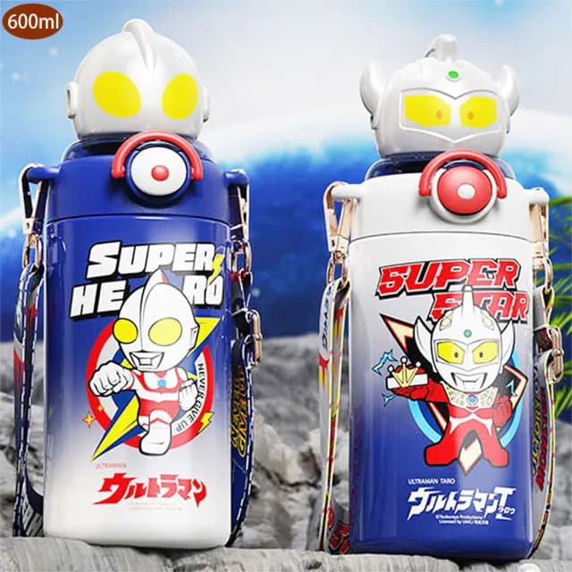 【TDL】超人力霸王鹹蛋超人奧特曼316不鏽鋼保溫杯水壺兒童彈跳吸管杯附背帶600ml 72602(生日禮物 聖誕節)