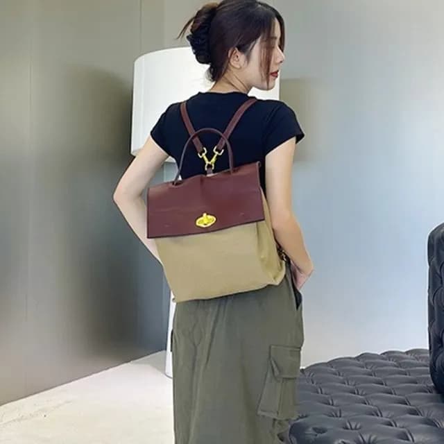 【LEESA】情人節禮物 大容量背包\後背包\單肩包\手提包\帆布包\帆布拼接包\包包\多功能包\女生禮物\復古背