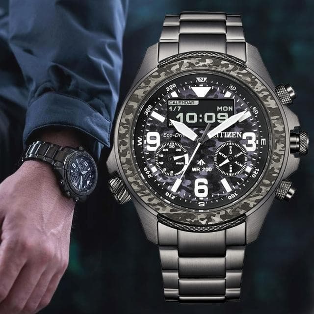 【CITIZEN 星辰】PROMASTER 35週年限量 叢林迷彩 光動能 液晶雙顯 送禮 禮物推薦(JV1008-63E)