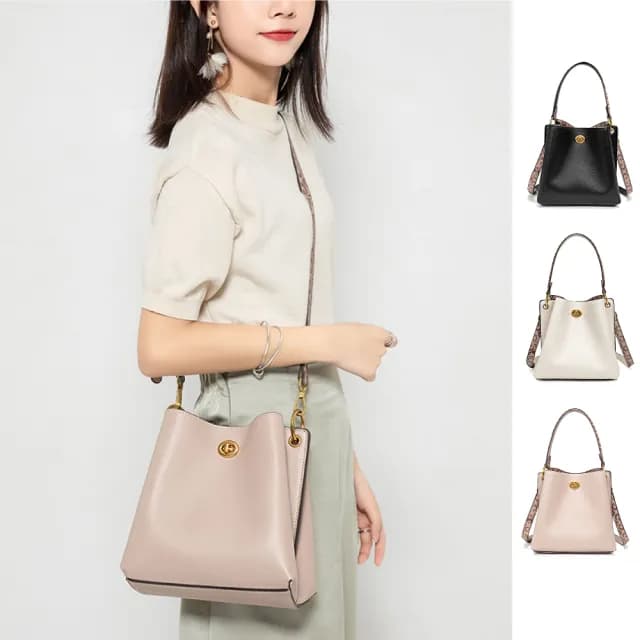 【MAISY】情人節禮物 經典流行商務通勤女仕水桶包 手提包 肩背包 斜背包(白色／黑色／粉色)
