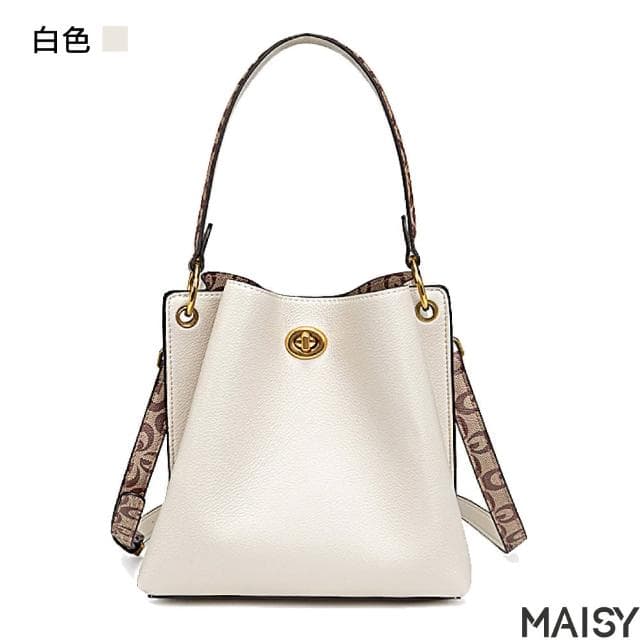 【MAISY】母親節禮物 經典流行商務通勤女仕水桶包 手提包 肩背包 斜背包(白色／黑色／粉色)