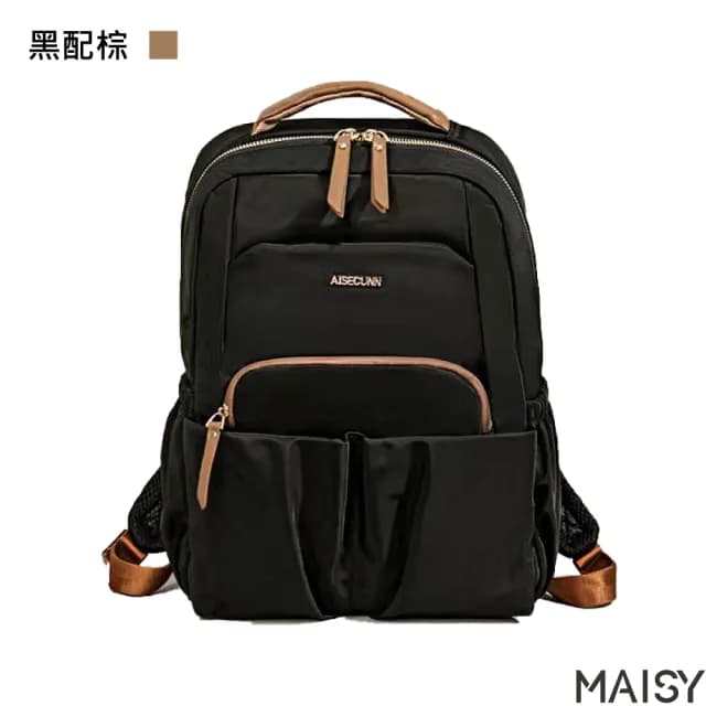 【MAISY】情人節禮物 多色時尚女仕14吋牛津布防水包 電腦包 後背包 雙肩包(黑色／黑配棕／粉色／