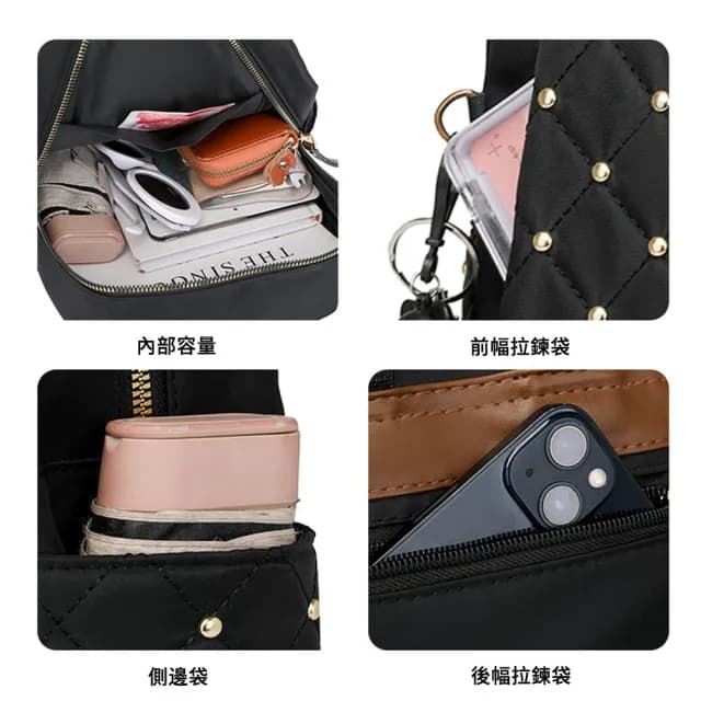 【MUAN】情人節禮物 牛津布鉚釘雙肩包 韓版時尚後背包 女士背包(單肩/手提/側背)
