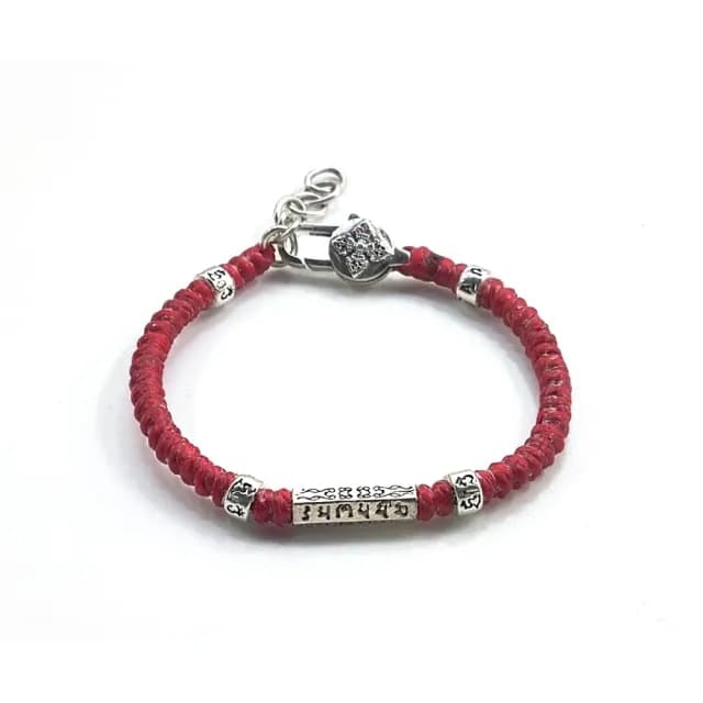 【家家銀飾手工坊】六字真言闢邪保平安蠟繩手鍊(925純銀飾加可戴著洗澡手工編織蠟繩)