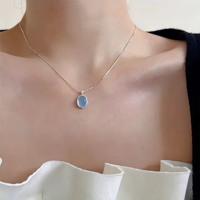 【MoonDy】雙11 項鍊 短鍊 橢圓項鍊 水滴鎖骨鏈 水滴項鍊 藍色項鍊 蛇骨鍊 閨蜜項鍊 情人節禮物