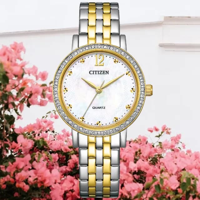 【CITIZEN 星辰】LADYS系列 白蝶貝 時尚水晶腕錶 七夕 情人節 送禮 推薦(EL3104-54D)