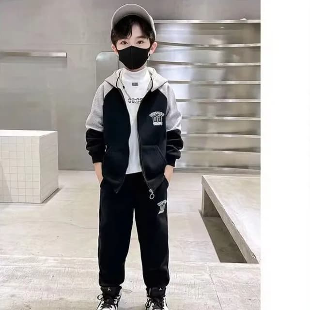 【小衣衫童裝】中大童春秋季數字8拉鍊連帽長袖上衣長褲套裝(1130904)