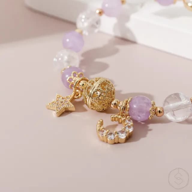 【SPANCONNY 飾品控】月蝕 l 薰衣草紫水晶 月光石 白水晶 l 天然水晶手鍊(智慧+貴人)