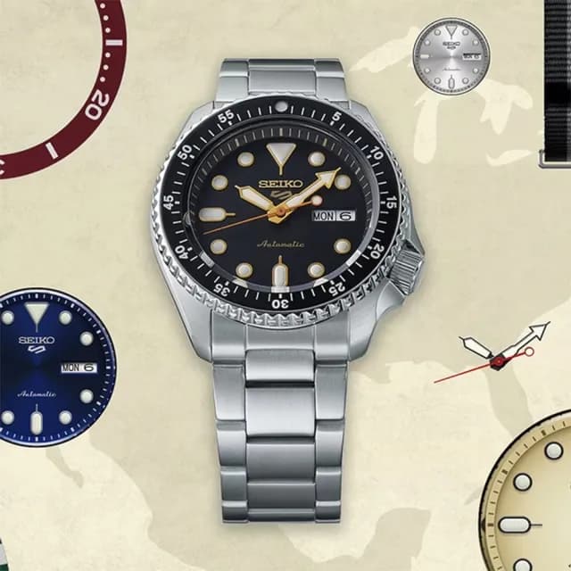【SEIKO 精工】5 Sports 55周年限量 尊爵黑金 機械錶 父親節禮物(SRPK05K1/4R36-13T0D)