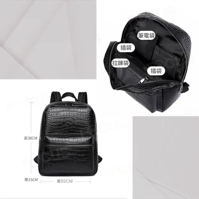 【BAGGLY&CO】情人節禮物 真皮 史特拉鱷魚壓紋頭層牛皮男士後背包(真皮包包 防輕潑水包 商務包 頭層牛皮)