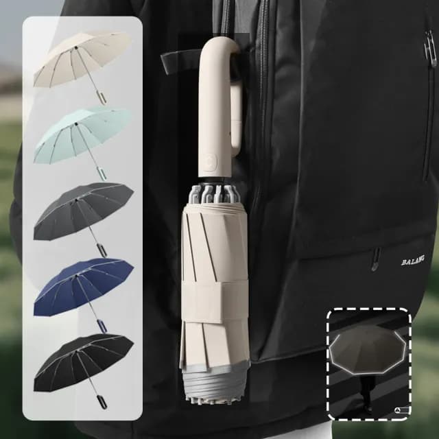 【Cheley】環扣全自動勾勾傘 開車必備反向傘 自動摺疊傘 黑膠反向傘 10骨防風 安全反光條雨傘 交換禮物