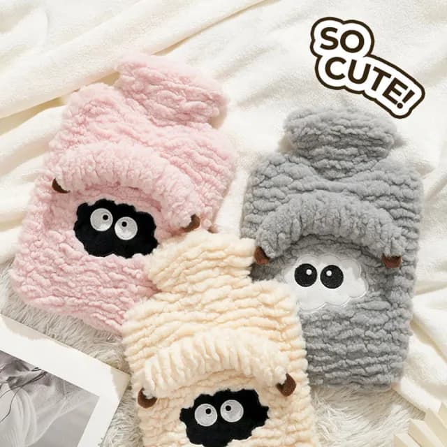 【MUAN】綿羊絨注水式暖水袋(熱水袋/暖手袋/暖手寶/暖宮袋/暖寶寶/附毛絨布套)