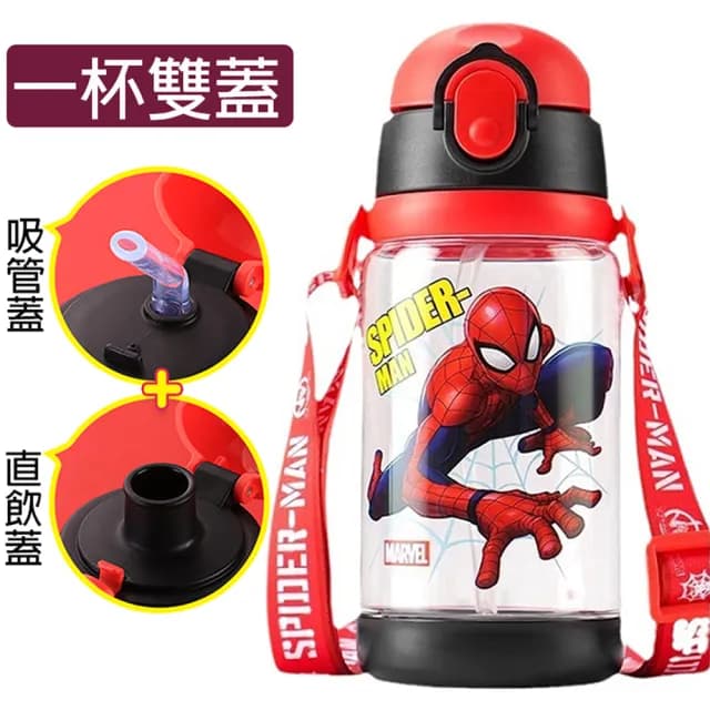 【TDL】漫威英雄蜘蛛人兒童水壺彈跳吸管直飲水壺附背帶520ml 463731(生日禮物 聖誕節 平輸品)