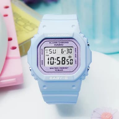 【CASIO 卡西歐】BABY-G 春日色彩珠光面電子手錶-紫丁香色 情人節 禮物(BGD-565SC-2/速)