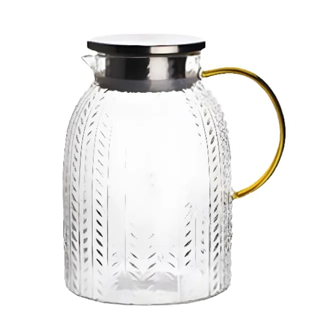 【簡約美學】質感歐風麥穗紋耐熱玻璃冷水壺-1800ml(加厚 大容量 耐熱玻璃 北歐風 果汁 咖啡壺 入厝禮物)
