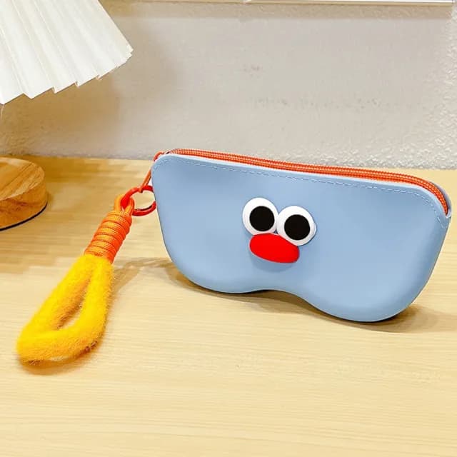 【防塵輕巧】日系撞色大眼眼鏡盒(收納袋 老花/太陽眼鏡 飾品盒 拉鍊 多用途 墨鏡 不變形 便攜 零錢包)