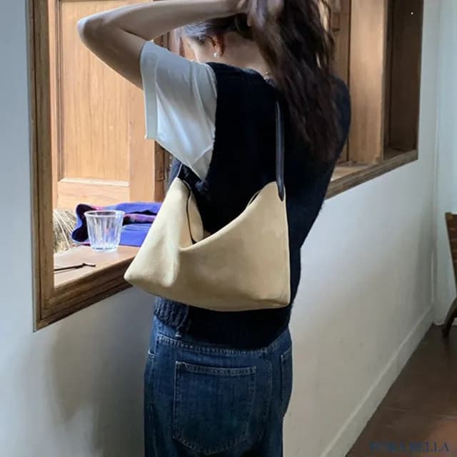 【Porabella】秋冬簡約休閒款 絨面復古拼接手提包單肩包 ins風 送女友 情人節禮物首選 Bags