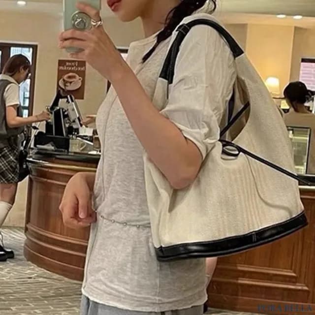 【Porabella】簡約休閒 復古拼接帆布托特包 ins風 送女友 情人節禮物首選 Backpack Bags