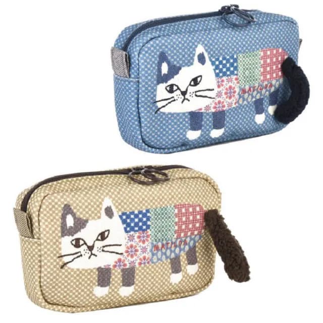 【Kusuguru Japan】雙11 日本眼鏡貓 化妝包 小物包 立體尾巴造型-雙拉鍊扣環(隨身包/錢包)