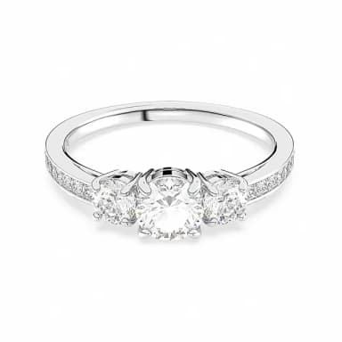 【SWAROVSKI 官方直營】Attract Trilogy 戒指 圓形切割  白色  鍍白金色  母親節禮物