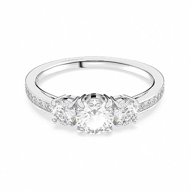 【SWAROVSKI 官方直營】Attract Trilogy 戒指 圓形切割  白色  鍍白金色  母親節禮物