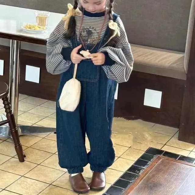 【橘魔法】小口袋翻蓋牛仔吊帶褲(褲子 牛仔褲 背帶褲 長褲 男童 女童 兒童 童裝 中性款)