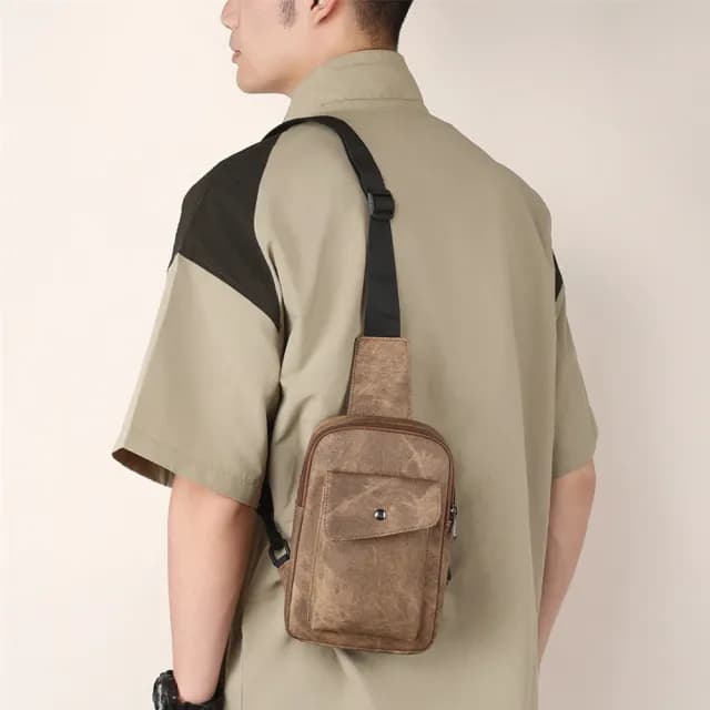 【samore】雙11 男士皮革背包 防潑水胸包單肩包 機能斜跨背包 戶外跑步手機包 側背包 交換禮物