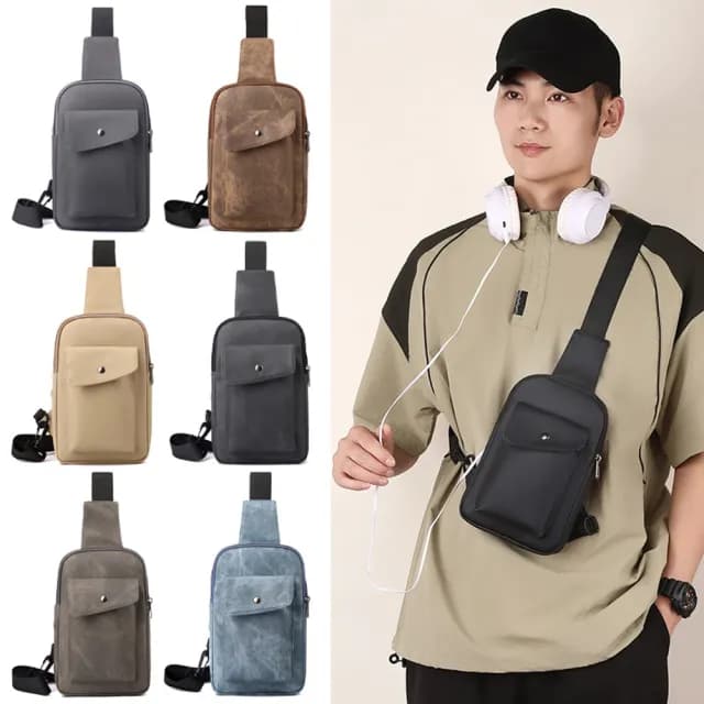 【samore】雙11 男士皮革背包 防潑水胸包單肩包 機能斜跨背包 戶外跑步手機包 側背包 交換禮物