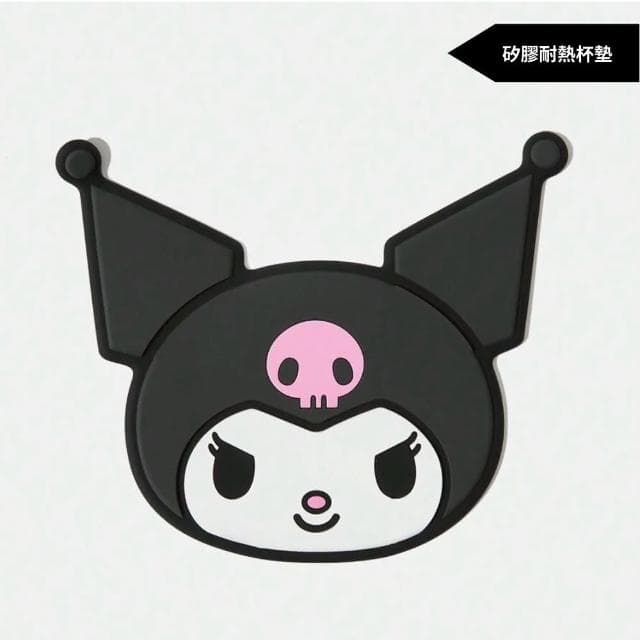 【SANRIO 三麗鷗】酷洛米Kuromi耐熱杯墊矽膠行李吊牌票卡皮革零錢包(粉黑兒童女兒生日禮物女友新年送禮)