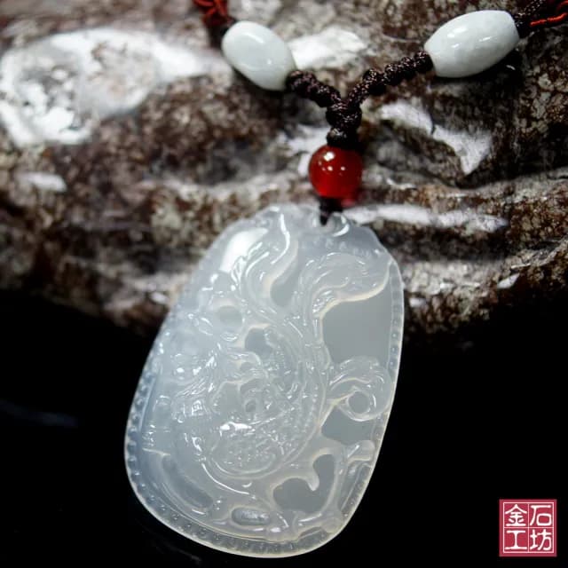 【金石工坊】情人節禮物 龍飛鳳舞/精雕白玉髓開運墜飾(新年開運招財飾品/龍年行大運)