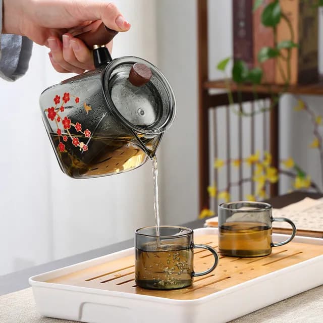 【Glass King】GK-843/紅梅方悅茶壺/600ml(高硼硅玻璃/耐熱玻璃壺/花茶壺/泡茶壺/玻璃茶具) - momo購物網 - 好評推薦 -