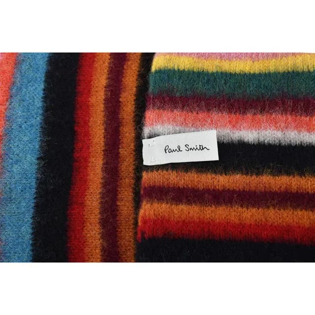 【Paul Smith】PAUL SMITH羊毛草寫標誌LOGO彩色線條設計圍巾(彩色條紋)