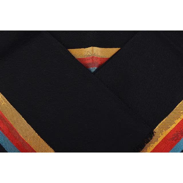 【Paul Smith】PAUL SMITH中間彩色條紋標籤LOGO流蘇設計羊毛混紡圍巾(黑x彩色條紋)
