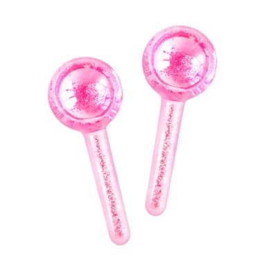 【療育護膚】玫瑰閃粉水晶冰療冰波美容球-2支(小V臉 黑眼圈 冰敷 美容儀 臉部按摩棒 導入儀 生日禮物)
