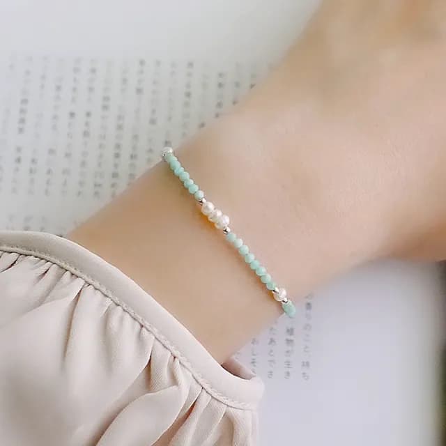【BLUMA】水晶手串手環 天河石圓舞曲純銀手鍊(飾品禮盒 七脈輪 生日禮物 正能量 水晶珍珠串珠手