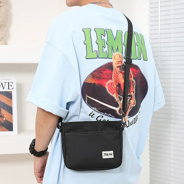 【LEESA】父親節禮物 日系帆布包\隨身小包\ins\小方包\帆布包\斜背包\黑色帆布包\防水包\男生包包\側背包