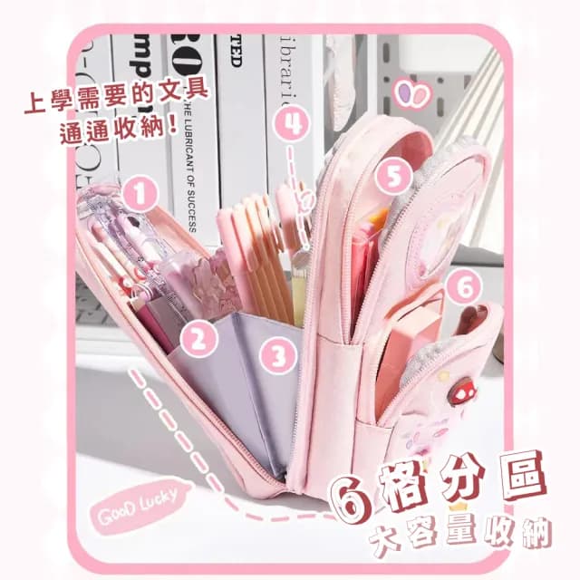 【可愛收納袋】可立式三層六格書包造型筆袋(大開口 大容量 帆布 鉛筆盒 文具收納盒 學生 兒童 禮物)