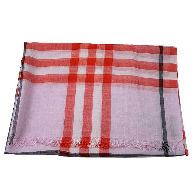 【BURBERRY 巴寶莉】經典大格紋羊毛絲綢披肩/圍巾(粉紫格)