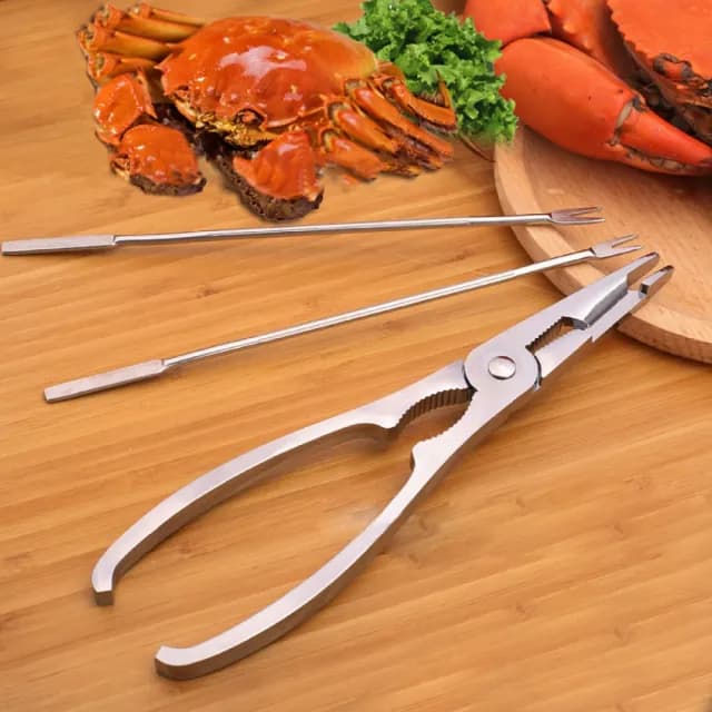 【吃蟹好幫手】吃螃蟹工具三件套(不鏽鋼 蟹針 蟹叉 龍蝦勾 螃蟹鉗 剝螃蟹夾 大閘蟹 餐具 廚房用品)