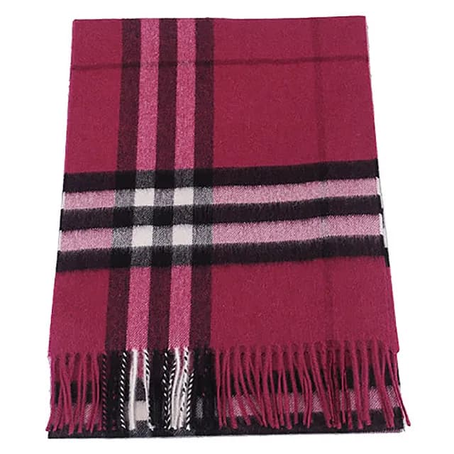 【BURBERRY 巴寶莉】經典大格紋喀什米爾羊毛圍巾/披巾(茜洋紅)