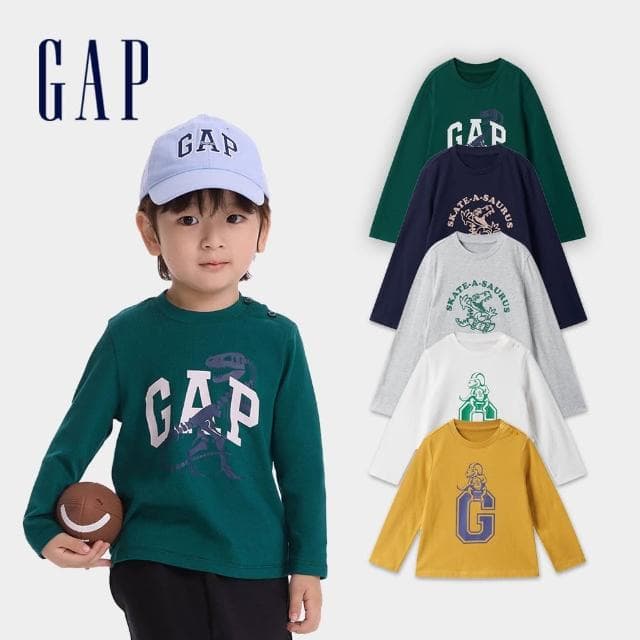 【GAP】男童裝 Logo純棉印花圓領長袖T恤-多色可選(642625)