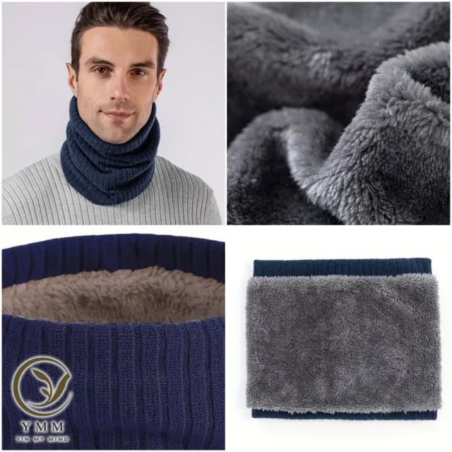 【YIN MY MIND】冬季時尚 針織加絨羅紋彈性脖圍(脖圍/圍巾/套頭圍巾/針織圍巾)
