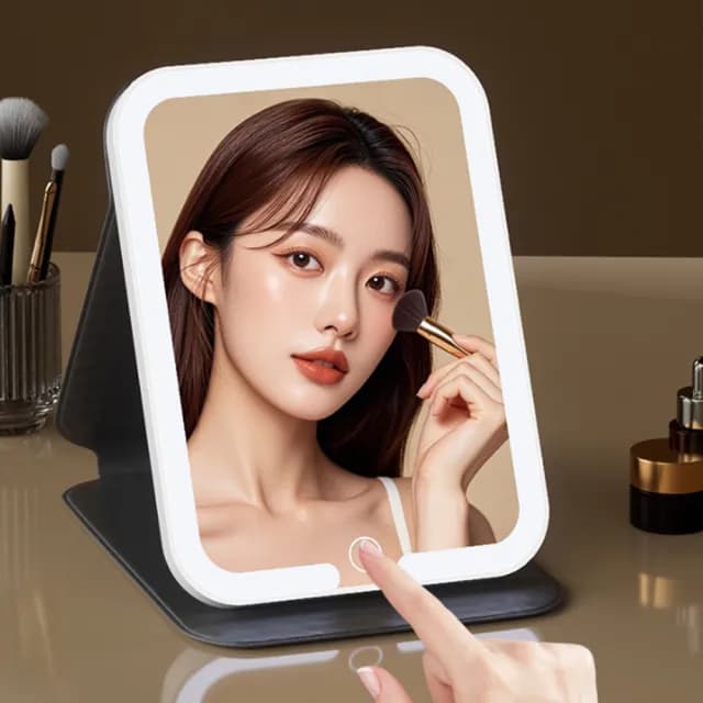 【SAMPA】LED折疊補光燈化妝鏡 桌面觸控高清美妝鏡 梳妝臺美顏化妝燈 梳妝鏡 補妝鏡(交換禮物)