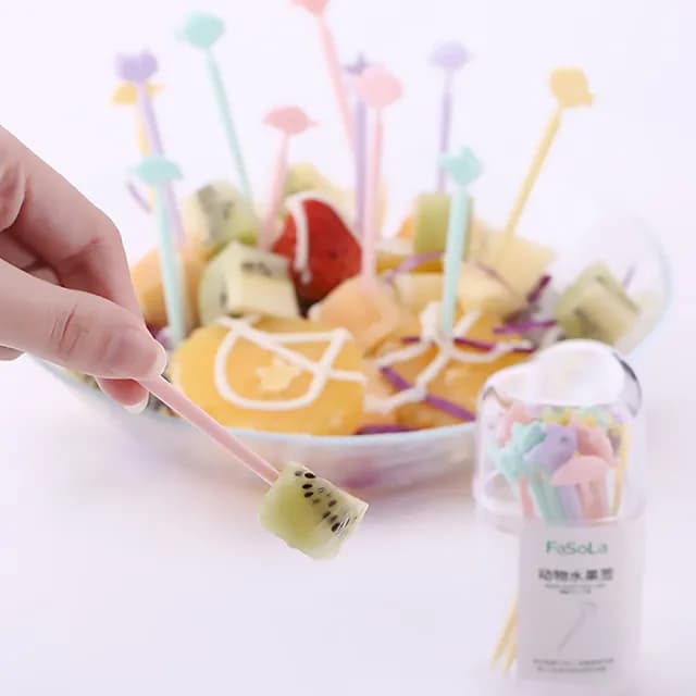 【美好餐廚】日式可愛動物造型水果叉子-20入罐裝(小叉子 蛋糕叉 牙籤 甜點叉 露營餐具 野餐 派對必備)