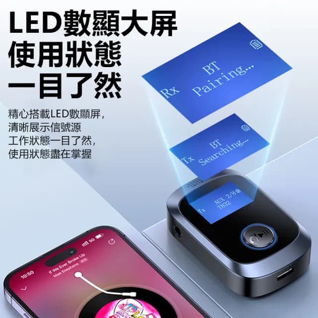 【Nil】雙11 C85 全能型二合一音頻適配器 車家兩用 LED屏顯發射器 藍牙5.4 電視電腦音響平板耳機接收器