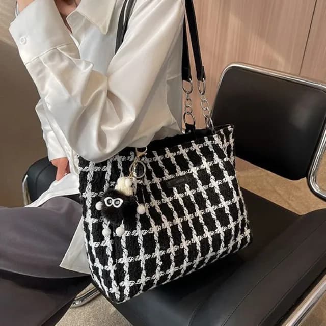 【Porabella】簡約休閒 秋冬時尚格紋單肩包托特包 ins風 送女友 情人節禮物首選 Shoulder Bags